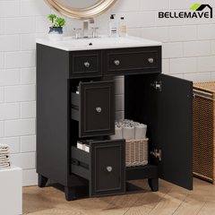 Bellemave® 24'' Bathroom Vanity Cabinet with Ceramic Sink, 2 Drawers, 1 Door - Bellemave