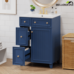 Bellemave® 24'' Bathroom Vanity Cabinet with Ceramic Sink, 2 Drawers, 1 Door - Bellemave