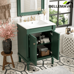 Bellemave® 24" Bathroom Vanity with Sink, Powder Room Small Bathroom Vanity with 2 - Door Cabinet, Solid Wood Frame Bathroom Storage Cabinet - Bellemave