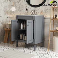 Bellemave® 24" Bathroom Vanity with Sink, Powder Room Small Bathroom Vanity with 2 - Door Cabinet, Solid Wood Frame Bathroom Storage Cabinet - Bellemave