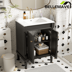 Bellemave® 24" Bathroom Vanity with Sink, Powder Room Small Bathroom Vanity with 2 - Door Cabinet, Solid Wood Frame Bathroom Storage Cabinet - Bellemave