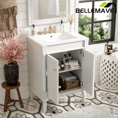 Bellemave® 24" Bathroom Vanity with Sink, Powder Room Small Bathroom Vanity with 2 - Door Cabinet, Solid Wood Frame Bathroom Storage Cabinet - Bellemave