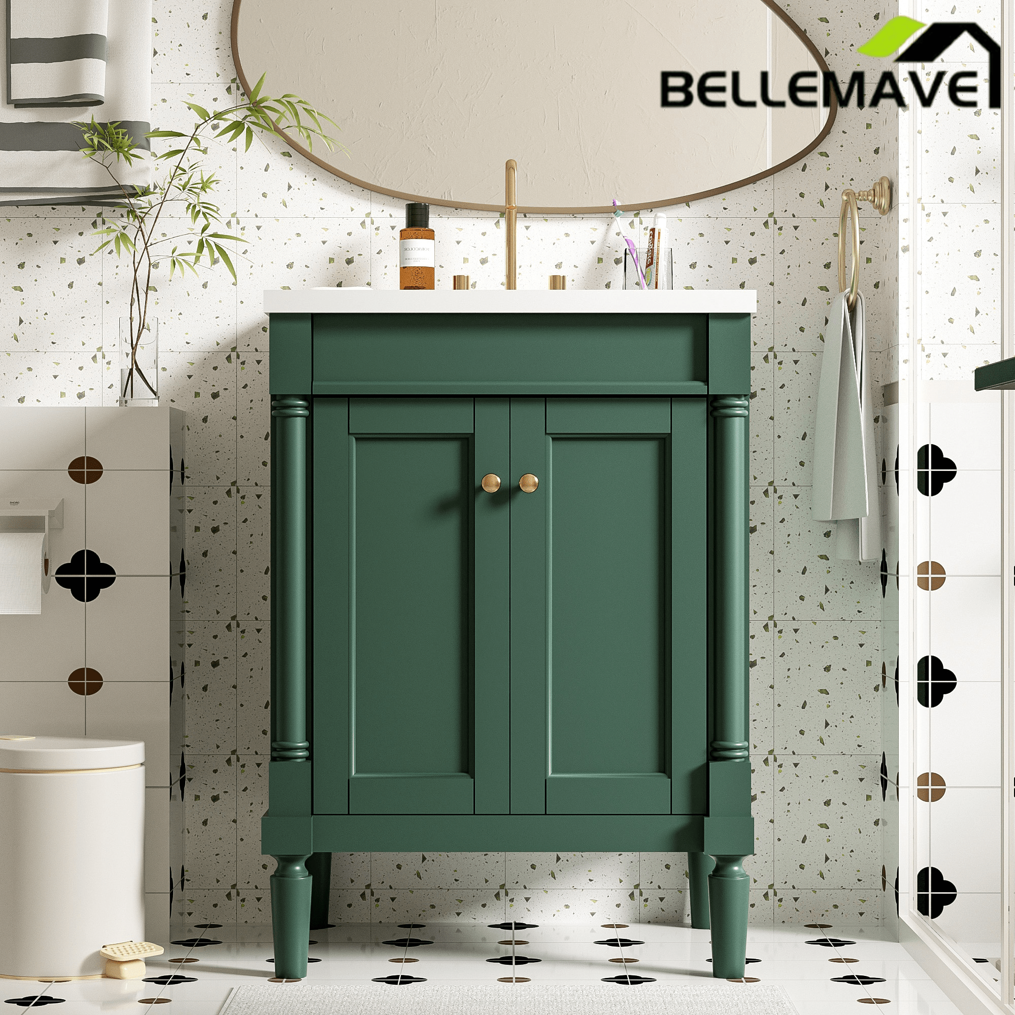 Bellemave® 24" Bathroom Vanity with Sink, Powder Room Small Bathroom Vanity with 2 - Door Cabinet, Solid Wood Frame Bathroom Storage Cabinet - Bellemave