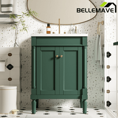 Bellemave® 24" Bathroom Vanity with Sink, Powder Room Small Bathroom Vanity with 2 - Door Cabinet, Solid Wood Frame Bathroom Storage Cabinet - Bellemave