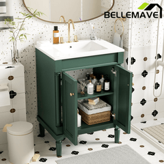 Bellemave® 24" Bathroom Vanity with Sink, Powder Room Small Bathroom Vanity with 2 - Door Cabinet, Solid Wood Frame Bathroom Storage Cabinet - Bellemave