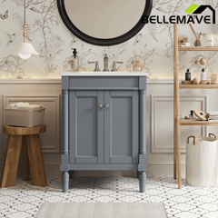 Bellemave® 24" Bathroom Vanity with Sink, Powder Room Small Bathroom Vanity with 2 - Door Cabinet, Solid Wood Frame Bathroom Storage Cabinet - Bellemave