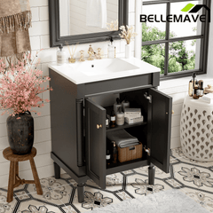 Bellemave® 24" Bathroom Vanity with Sink, Powder Room Small Bathroom Vanity with 2 - Door Cabinet, Solid Wood Frame Bathroom Storage Cabinet - Bellemave