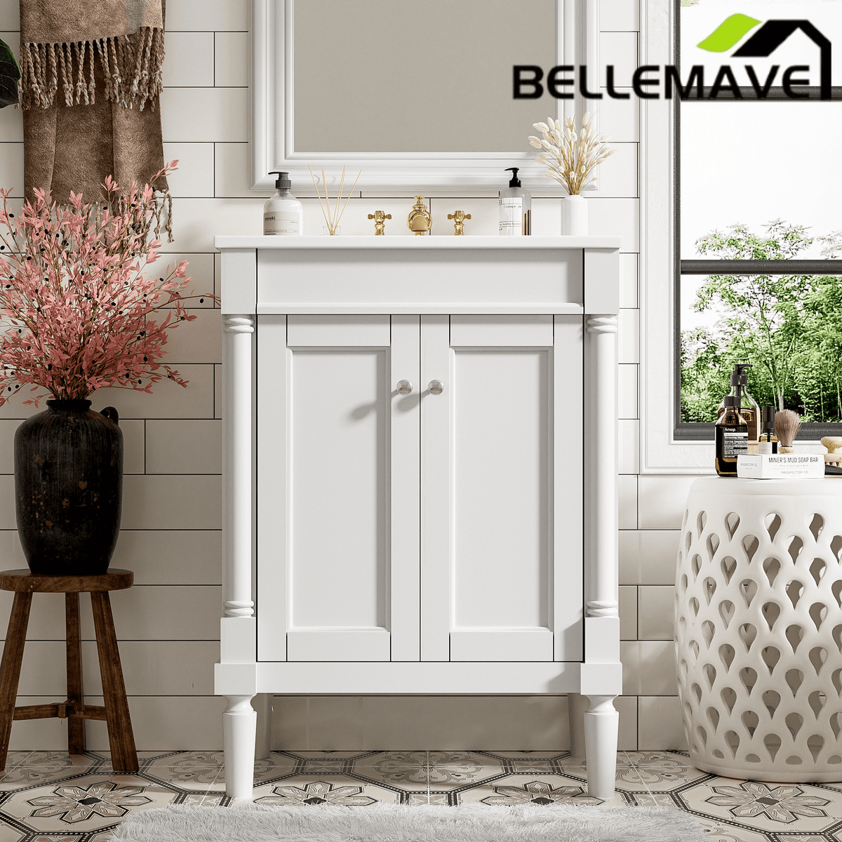 Bellemave® 24" Bathroom Vanity with Sink, Powder Room Small Bathroom Vanity with 2 - Door Cabinet, Solid Wood Frame Bathroom Storage Cabinet - Bellemave