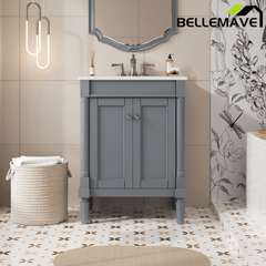 Bellemave® 24" Bathroom Vanity with Sink, Powder Room Small Bathroom Vanity with 2 - Door Cabinet, Solid Wood Frame Bathroom Storage Cabinet - Bellemave