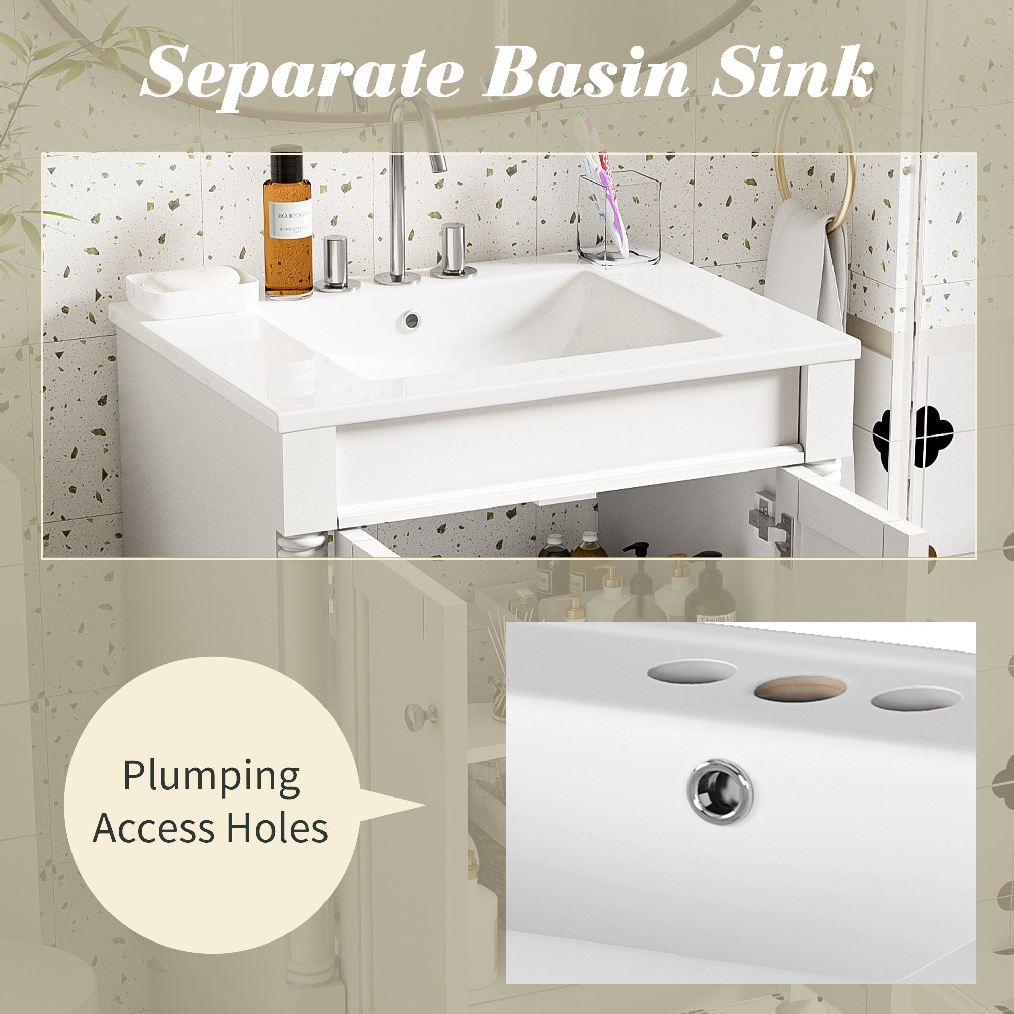 Bellemave® 24" Bathroom Vanity with Sink, Powder Room Small Bathroom Vanity with 2 - Door Cabinet, Solid Wood Frame Bathroom Storage Cabinet - Bellemave