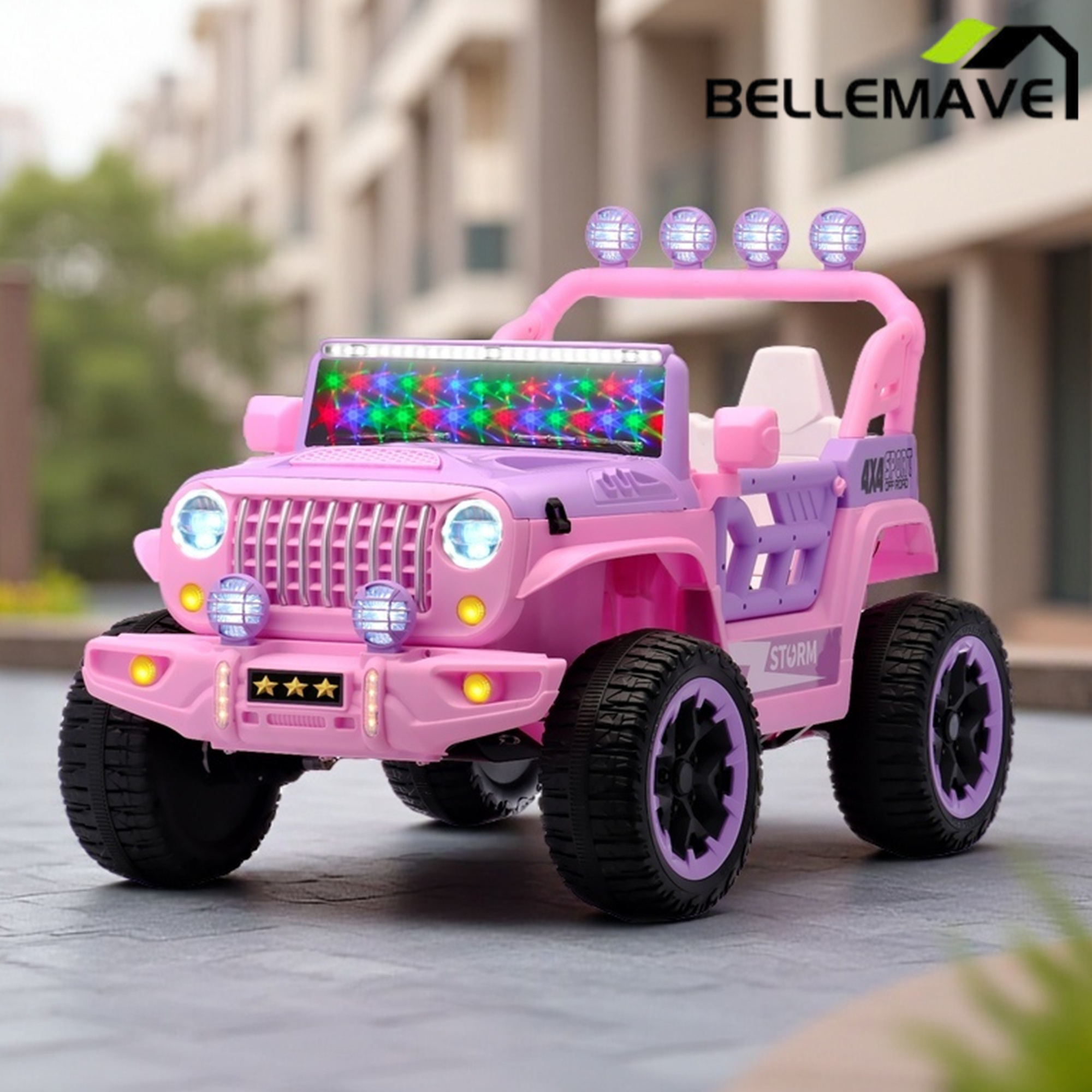 Bellemave® 24V Kids Ride On Car, 2 - Seater Electric Car with Remote Control, 4WD Motor, LED Lights, Adjustable Speed, USB & Music Player - Bellemave