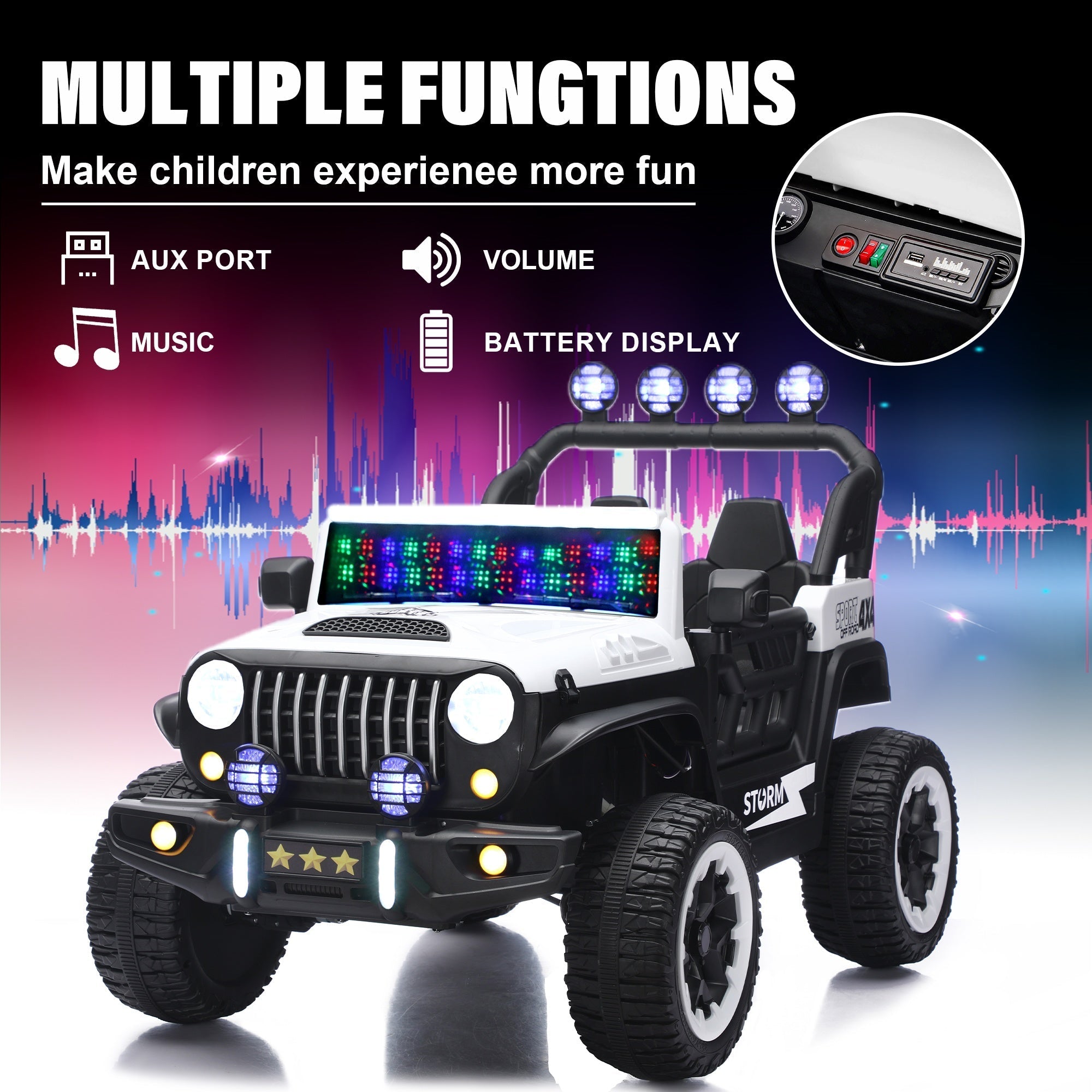 Bellemave® 24V Kids Ride On Car, 2 - Seater Electric Car with Remote Control, 4WD Motor, LED Lights, Adjustable Speed, USB & Music Player - Bellemave