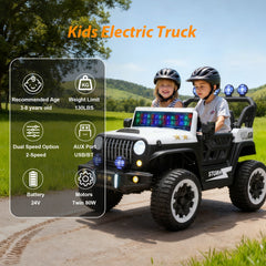 Bellemave® 24V Kids Ride On Car, 2 - Seater Electric Car with Remote Control, 4WD Motor, LED Lights, Adjustable Speed, USB & Music Player - Bellemave