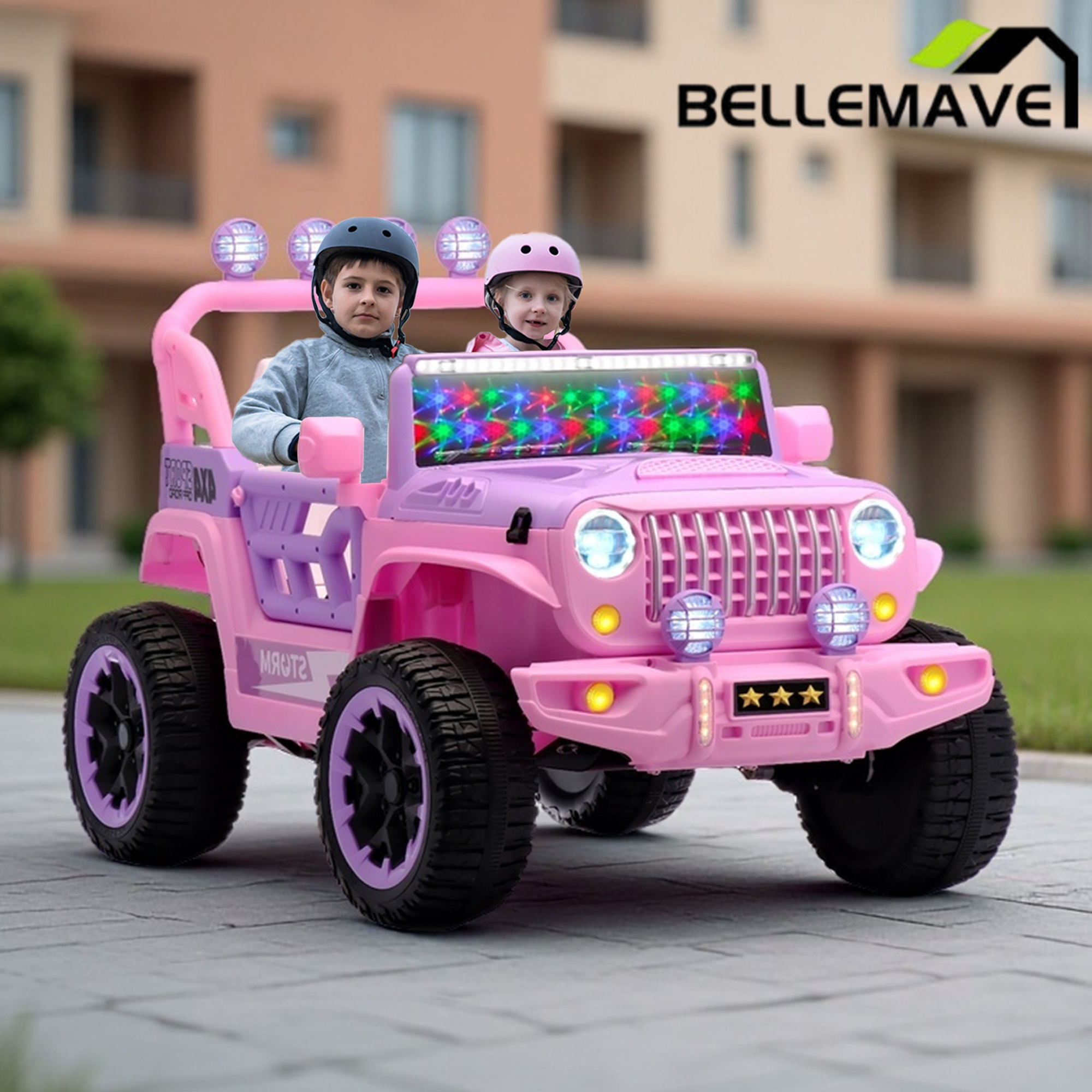 Bellemave® 24V Kids Ride On Car, 2 - Seater Electric Car with Remote Control, 4WD Motor, LED Lights, Adjustable Speed, USB & Music Player - Bellemave