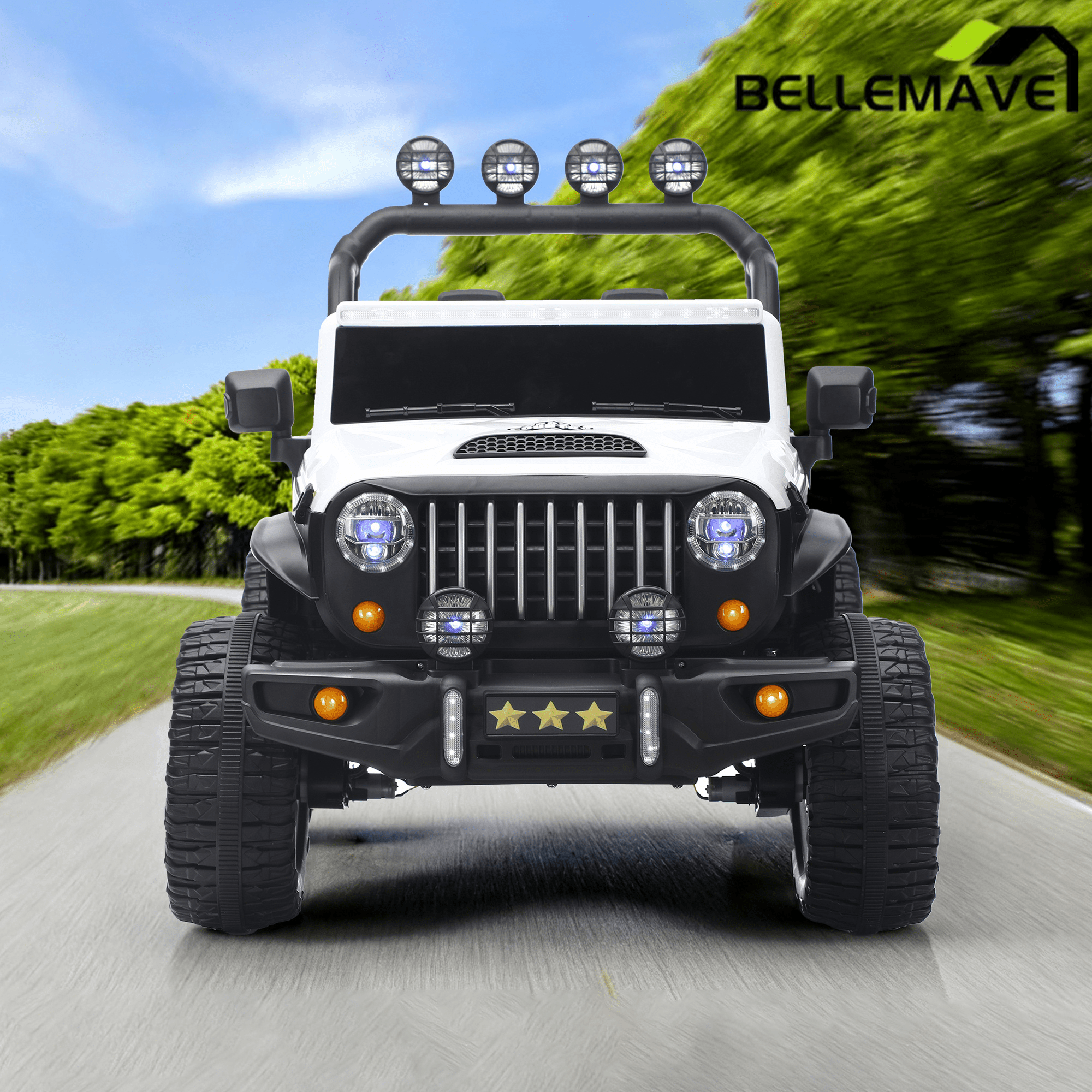 Bellemave® 24V Kids Ride On Car, 2 - Seater Electric Car with Remote Control, 4WD Motor, LED Lights, Adjustable Speed, USB & Music Player - Bellemave
