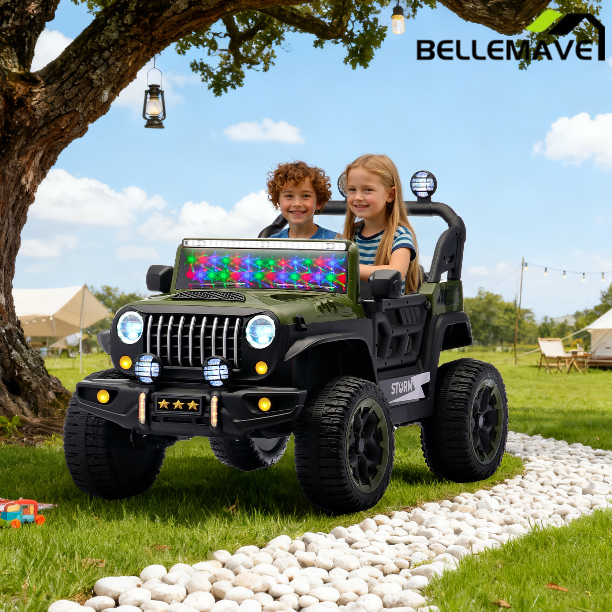 Bellemave® 24V Kids Ride On Car, 2 - Seater Electric Car with Remote Control, 4WD Motor, LED Lights, Adjustable Speed, USB & Music Player - Bellemave