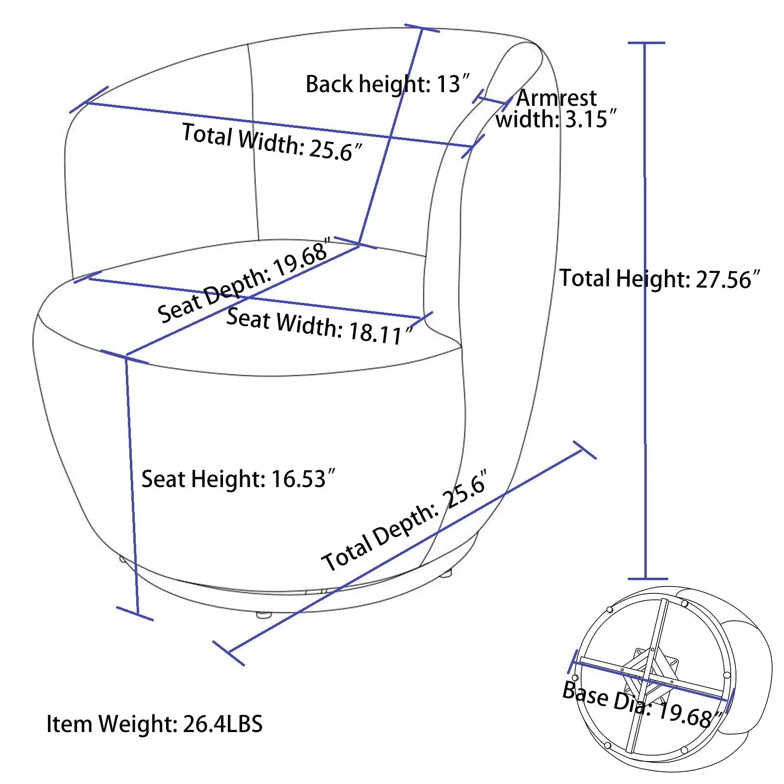 Bellemave® 25.6" Teddy Fabric Swivel Accent Armchair - Bellemave