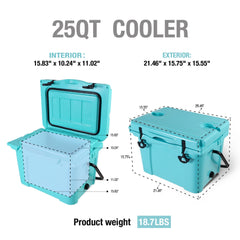 Bellemave® 25QT Portable Hard Cooler, 5 - 7 Day Ice Retention, Insulated Cooler for Camping Beach Fishing - Bellemave