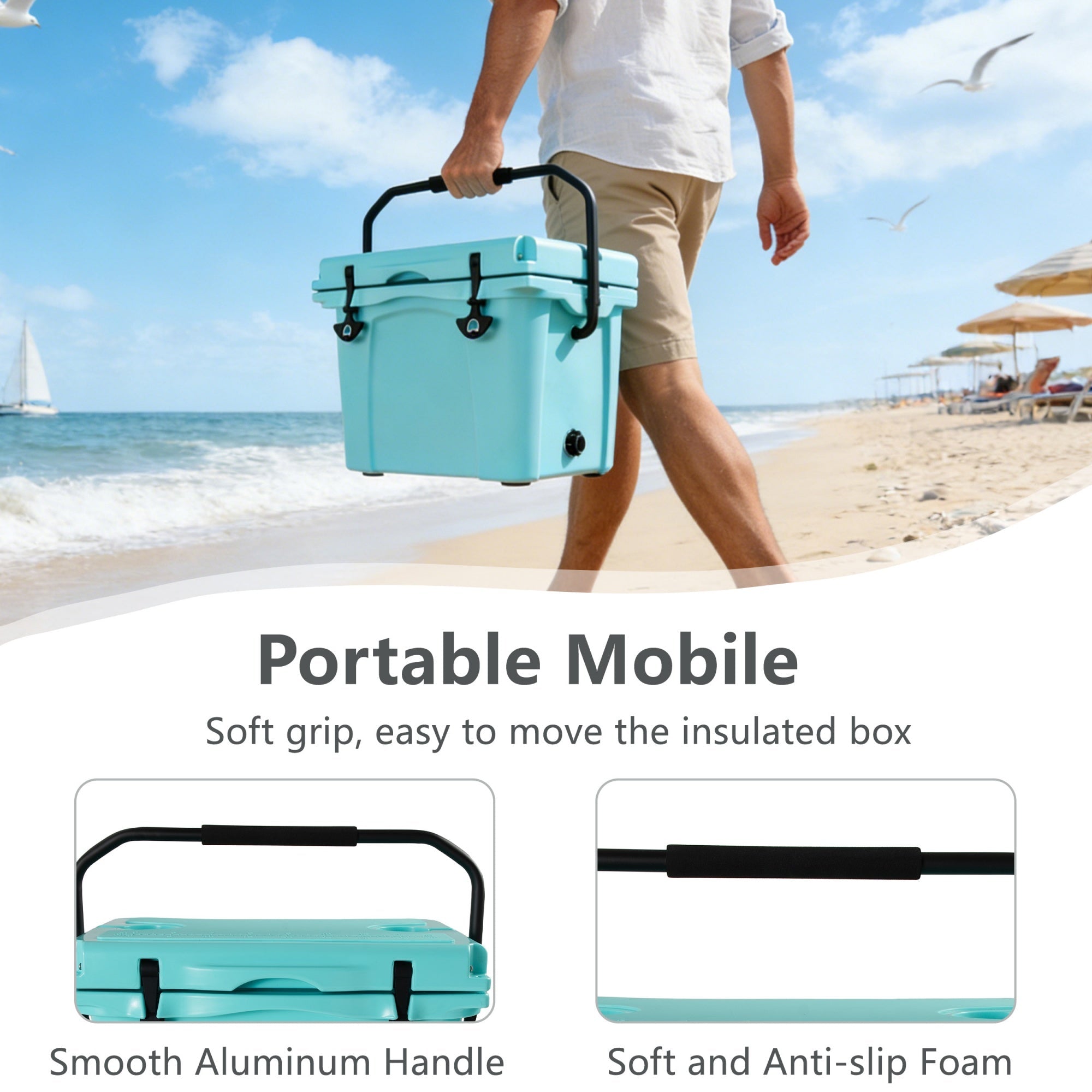 Bellemave® 25QT Portable Hard Cooler, 5 - 7 Day Ice Retention, Insulated Cooler for Camping Beach Fishing - Bellemave