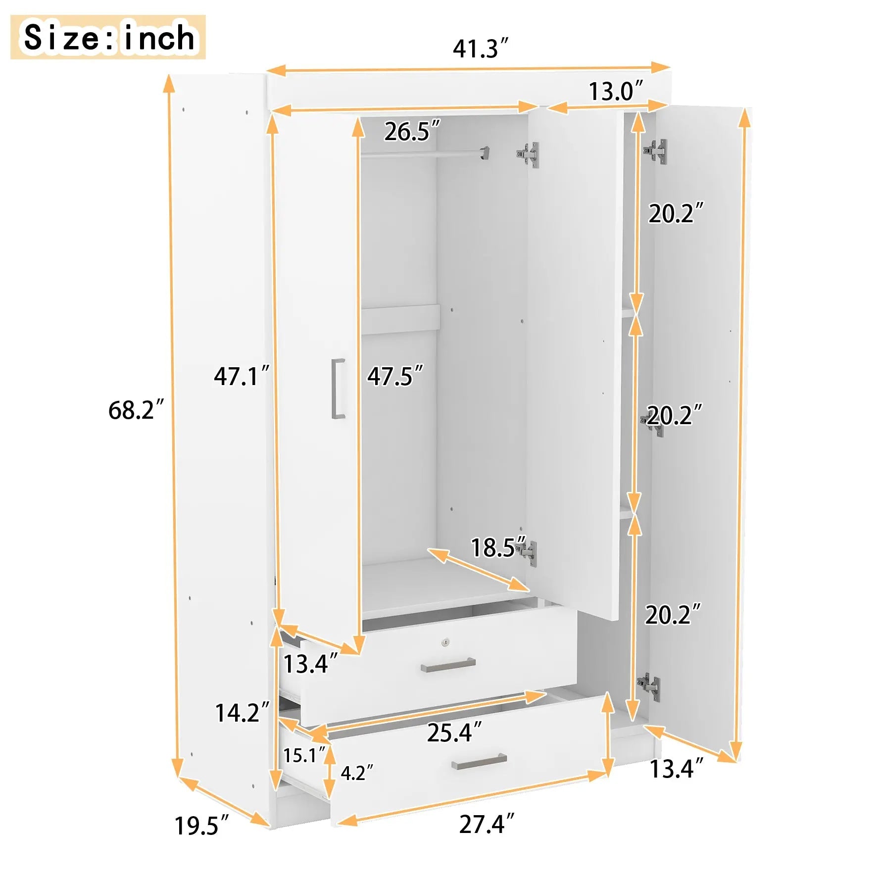 Bellemave® 3 - Door Mirror Wardrobe with Shelves - Bellemave