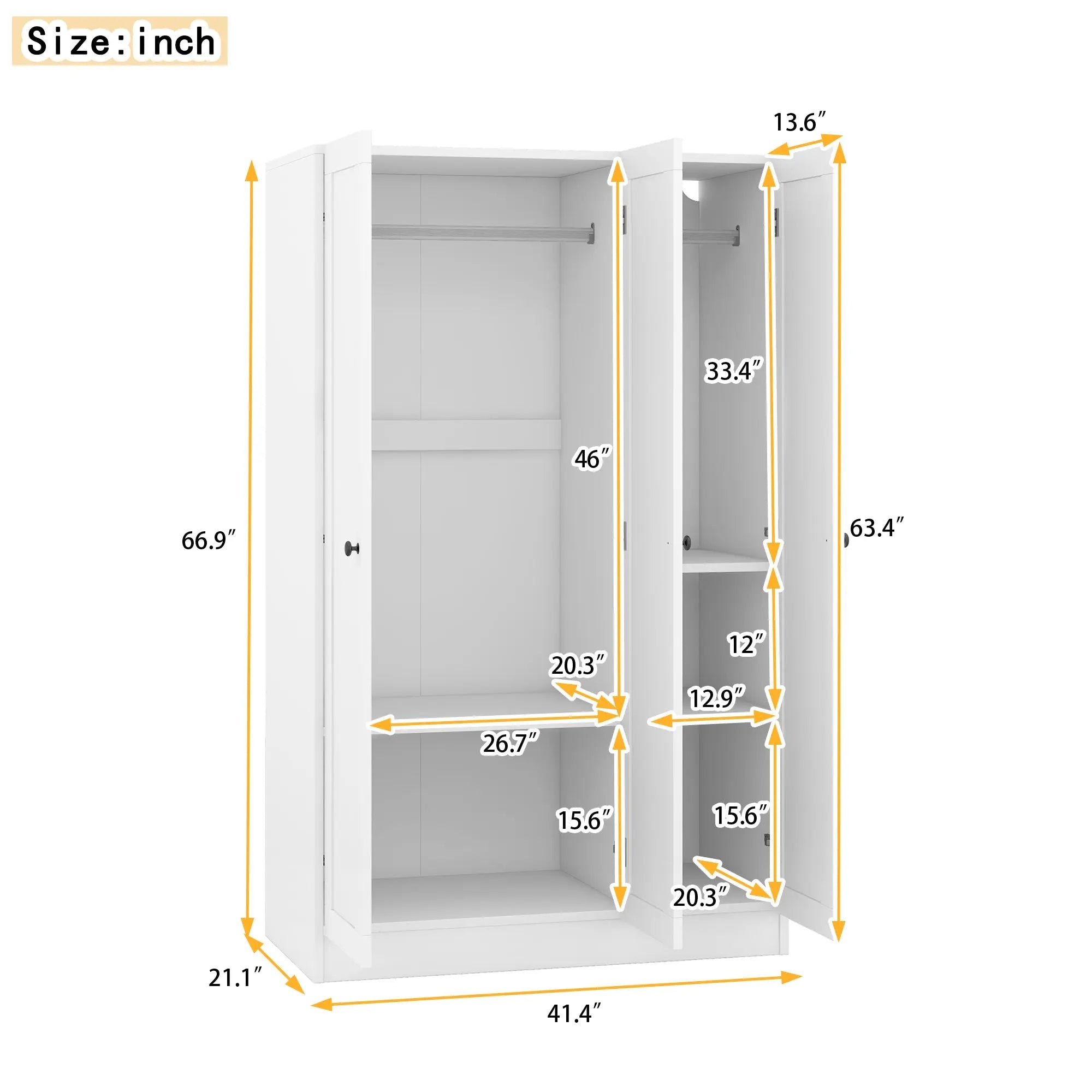 Bellemave® 3 - Door Shutter Wardrobe with Shelves - Bellemave