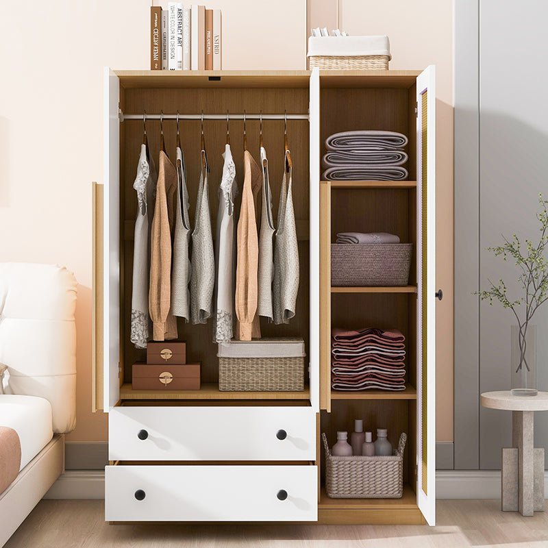 Bellemave® 3 - Doors Wooden Rattan Wardrobe Storage with 2 Drawers - Bellemave