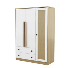 Bellemave® 3 - Doors Wooden Rattan Wardrobe Storage with 2 Drawers - Bellemave