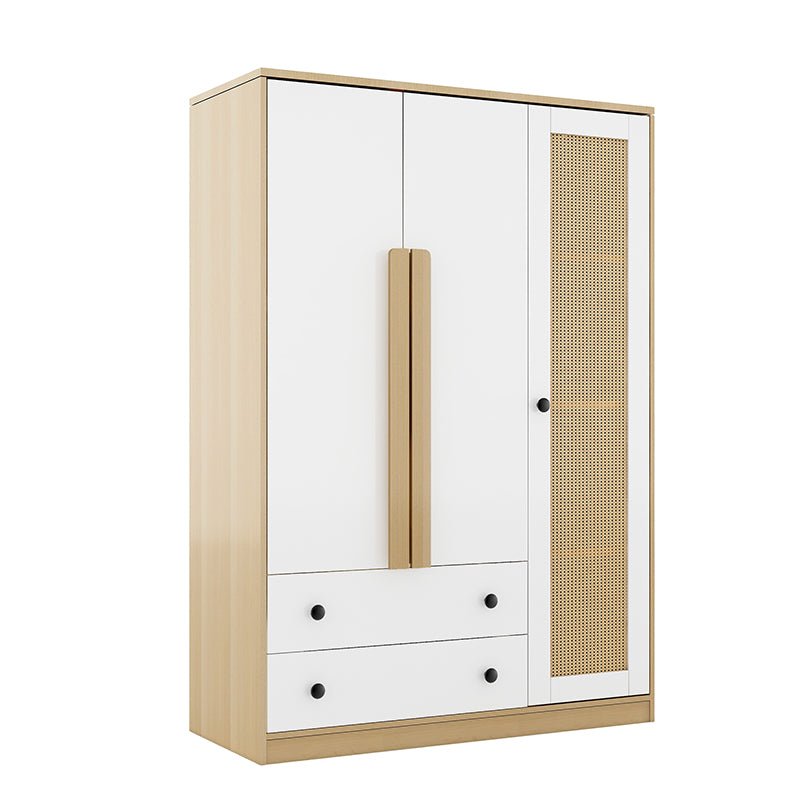 Bellemave® 3 - Doors Wooden Rattan Wardrobe Storage with 2 Drawers - Bellemave