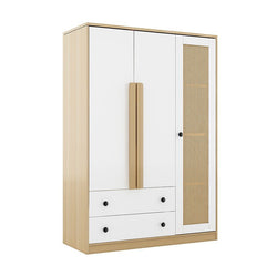 Bellemave® 3 - Doors Wooden Rattan Wardrobe Storage with 2 Drawers - Bellemave