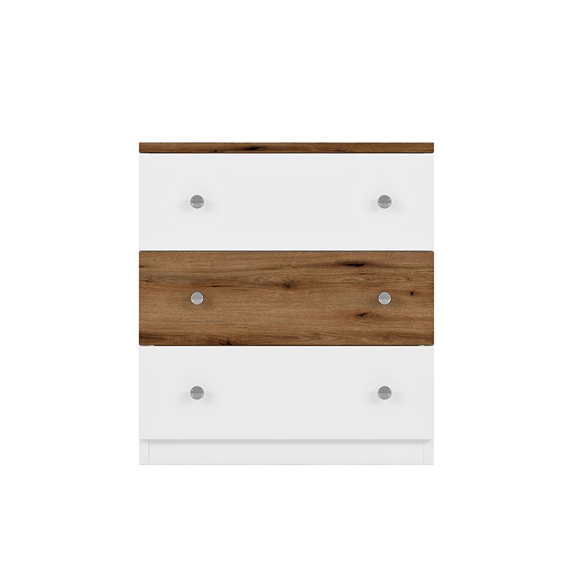 Bellemave® 3 - Drawer Wooden Nightstand with Colorblock Design and Plastic Handle - Bellemave