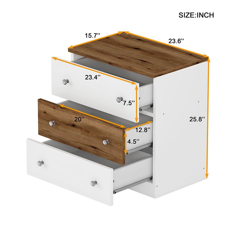 Bellemave® 3 - Drawer Wooden Nightstand with Colorblock Design and Plastic Handle - Bellemave