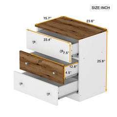 Bellemave® 3 - Drawer Wooden Nightstand with Colorblock Design and Plastic Handle - Bellemave