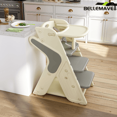 Bellemave® 3 - in - 1 Convertible Toddler Step Stool, Adjustable Height Toddler Tower, children's step stool with Safety Fence & Removable Dining Tray - Bellemave