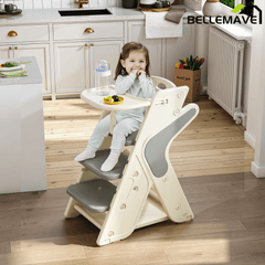 Bellemave® 3 - in - 1 Convertible Toddler Step Stool, Adjustable Height Toddler Tower, children's step stool with Safety Fence & Removable Dining Tray - Bellemave