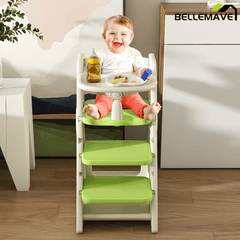 Bellemave® 3 - in - 1 Convertible Toddler Step Stool, Adjustable Height Toddler Tower, children's step stool with Safety Fence & Removable Dining Tray - Bellemave