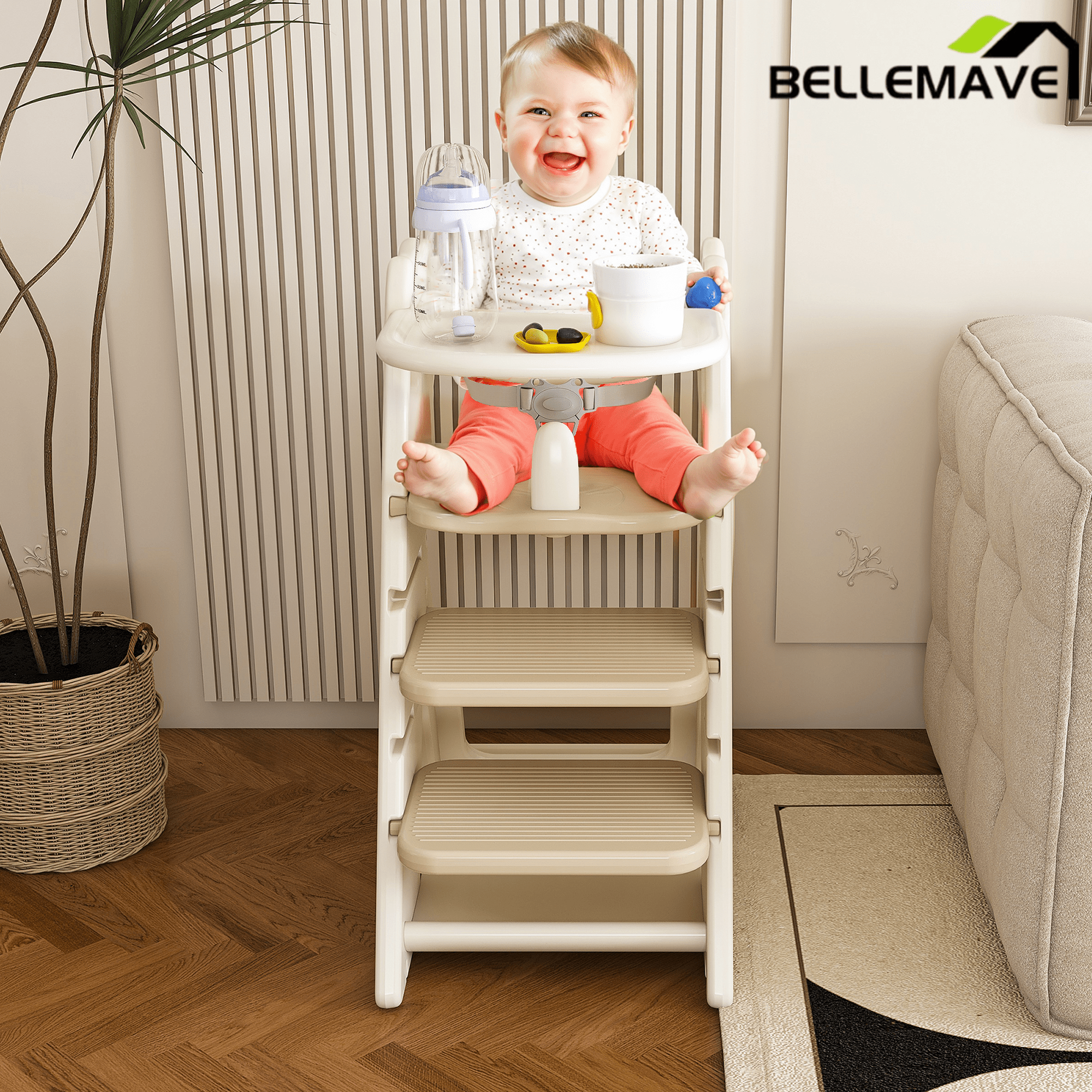 Bellemave® 3 - in - 1 Convertible Toddler Step Stool, Adjustable Height Toddler Tower, children's step stool with Safety Fence & Removable Dining Tray - Bellemave