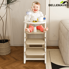 Bellemave® 3 - in - 1 Convertible Toddler Step Stool, Adjustable Height Toddler Tower, children's step stool with Safety Fence & Removable Dining Tray - Bellemave