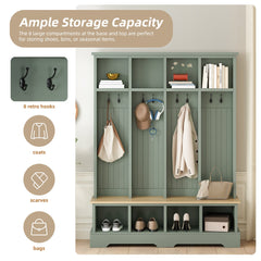 Bellemave® 3 - in - 1 Hall Tree with Bench, Shoe Storage, Coat Rack, Top Compartments & 8 Hooks for Hallway, Living Room - Bellemave
