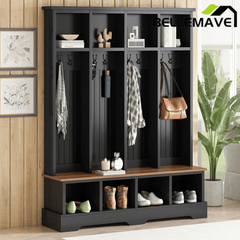 Bellemave® 3 - in - 1 Hall Tree with Bench, Shoe Storage, Coat Rack, Top Compartments & 8 Hooks for Hallway, Living Room - Bellemave