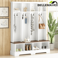 Bellemave® 3 - in - 1 Hall Tree with Bench, Shoe Storage, Coat Rack, Top Compartments & 8 Hooks for Hallway, Living Room - Bellemave