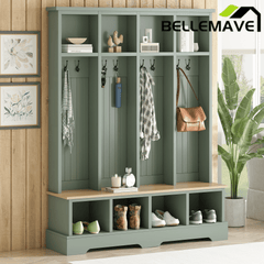 Bellemave® 3 - in - 1 Hall Tree with Bench, Shoe Storage, Coat Rack, Top Compartments & 8 Hooks for Hallway, Living Room - Bellemave