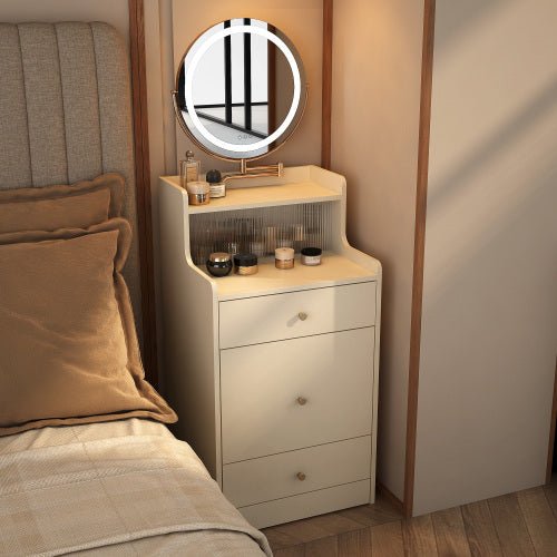 Bellemave® 3 in 1 Vanity Desk with Mirror and Light ,2 drawers and Upholstered Stool ,Charging Station - Bellemave