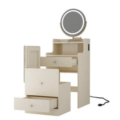 Bellemave® 3 in 1 Vanity Desk with Mirror and Light ,2 drawers and Upholstered Stool ,Charging Station - Bellemave