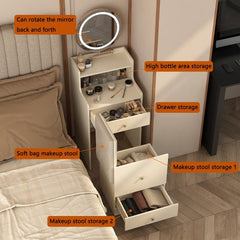 Bellemave® 3 in 1 Vanity Desk with Mirror and Light ,2 drawers and Upholstered Stool ,Charging Station - Bellemave
