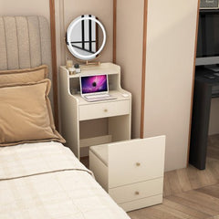 Bellemave® 3 in 1 Vanity Desk with Mirror and Light ,2 drawers and Upholstered Stool ,Charging Station - Bellemave