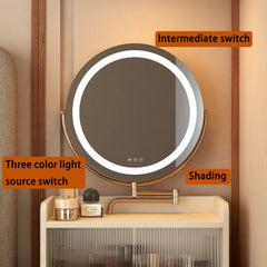 Bellemave® 3 in 1 Vanity Desk with Mirror and Light ,2 drawers and Upholstered Stool ,Charging Station - Bellemave