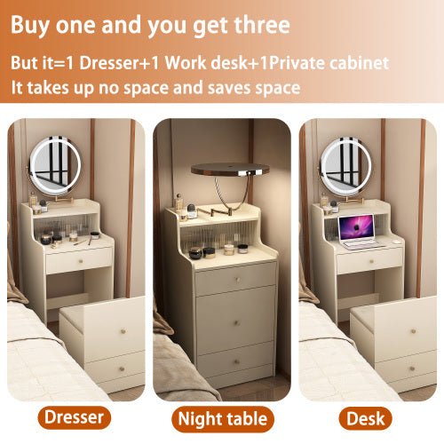 Bellemave® 3 in 1 Vanity Desk with Mirror and Light ,2 drawers and Upholstered Stool ,Charging Station - Bellemave