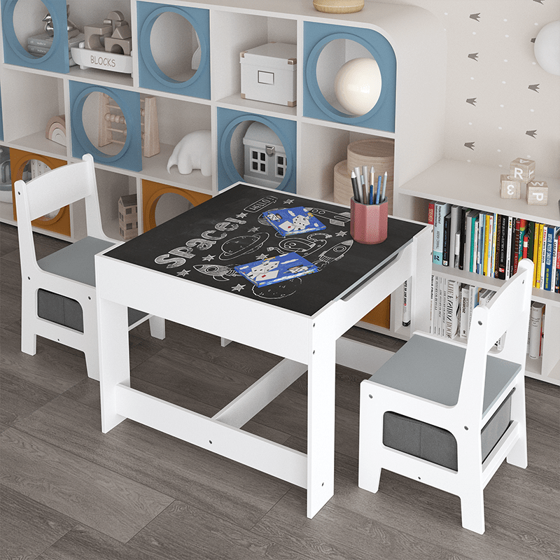 Bellemave® 3 in 1 Wooden Kids Table and Chair Set with Storage Drawer for Toddlers Drawing, Reading, Crafts - Bellemave