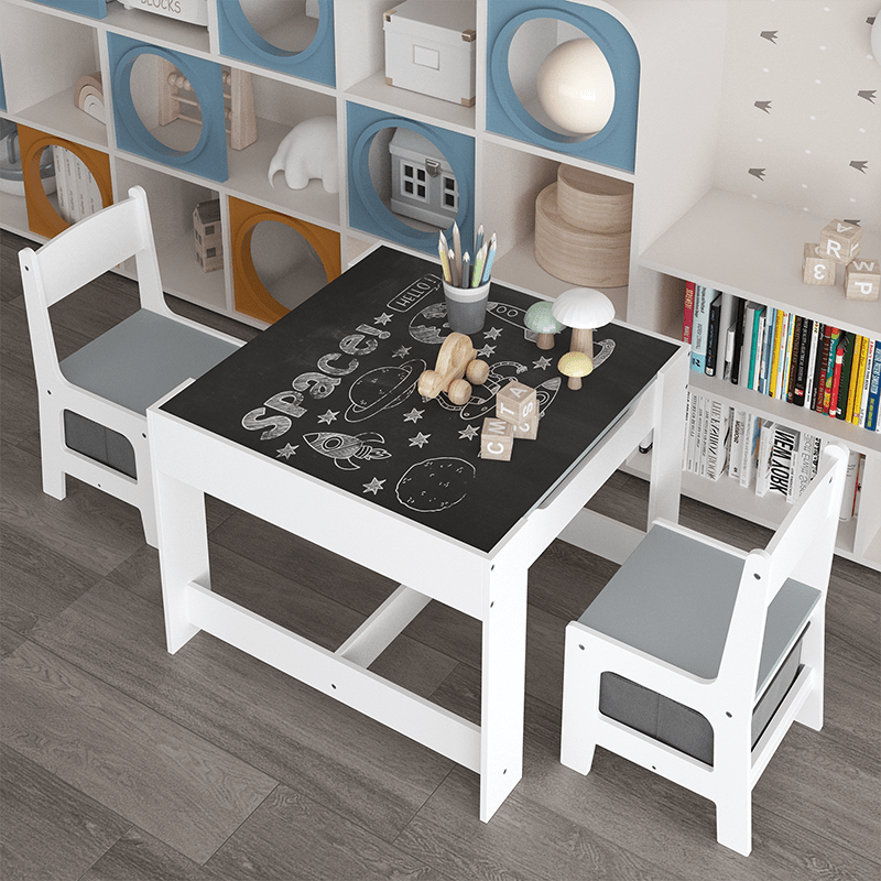 Bellemave® 3 in 1 Wooden Kids Table and Chair Set with Storage Drawer for Toddlers Drawing, Reading, Crafts - Bellemave
