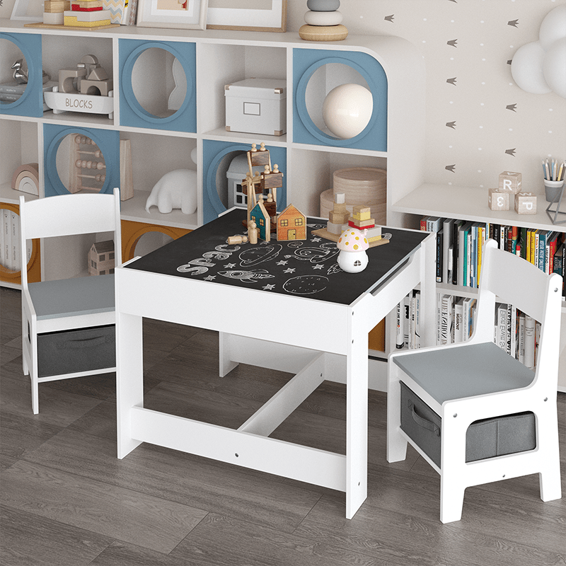 Bellemave® 3 in 1 Wooden Kids Table and Chair Set with Storage Drawer for Toddlers Drawing, Reading, Crafts - Bellemave